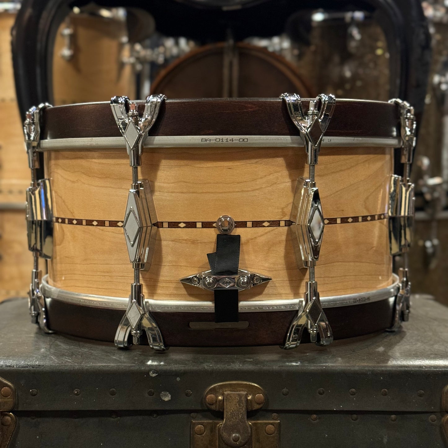 USED Craviotto 6.5x14 Custom Shop Super Swing Maple - Natural Oil w/ Walnut Inlay, Satin Mahogany Hoops, & 45 Degree Edges