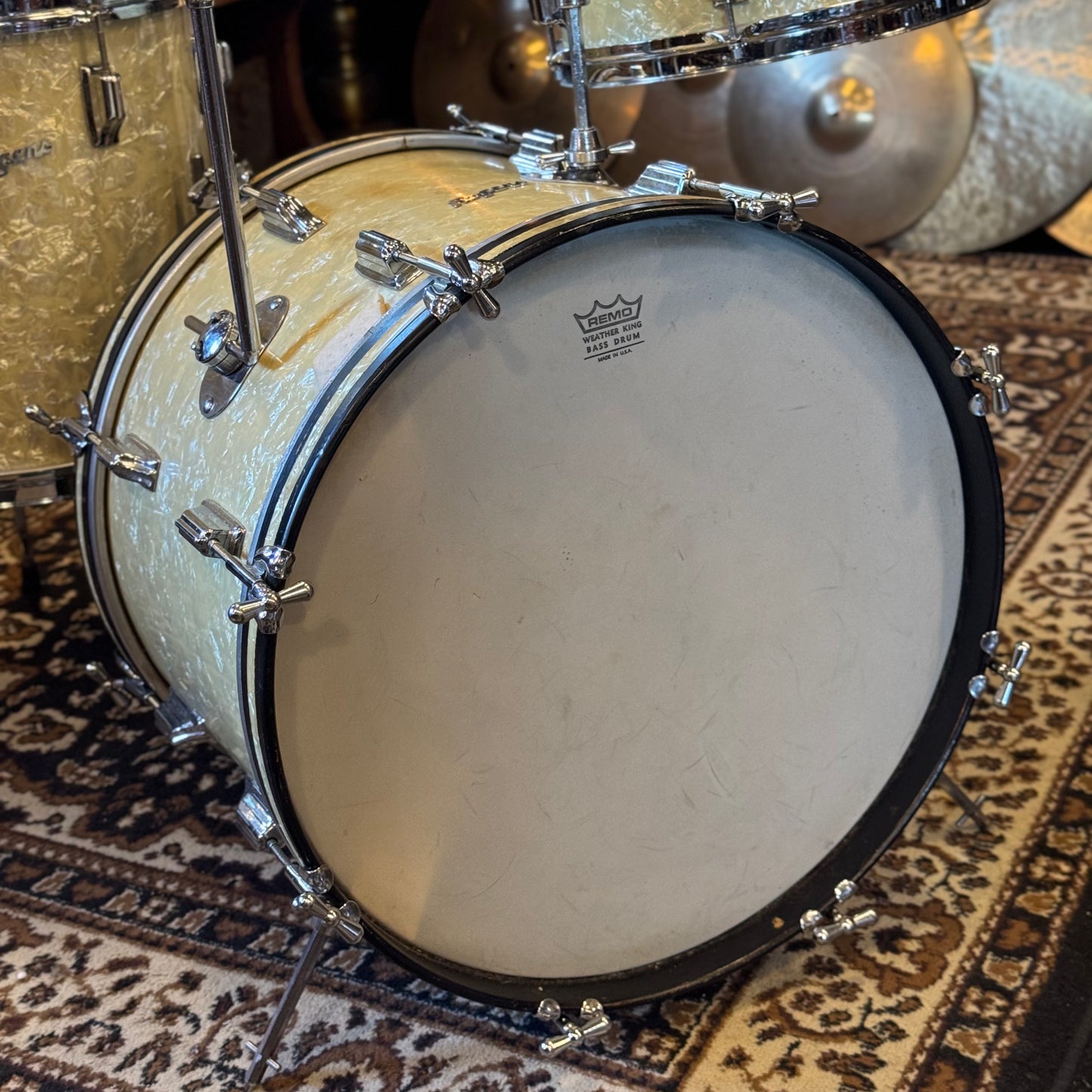 VINTAGE 1960's Rogers Cleveland Era Holiday Outfit Drum Set in White Marine Pearl - 14x20, 8x12, 14x14