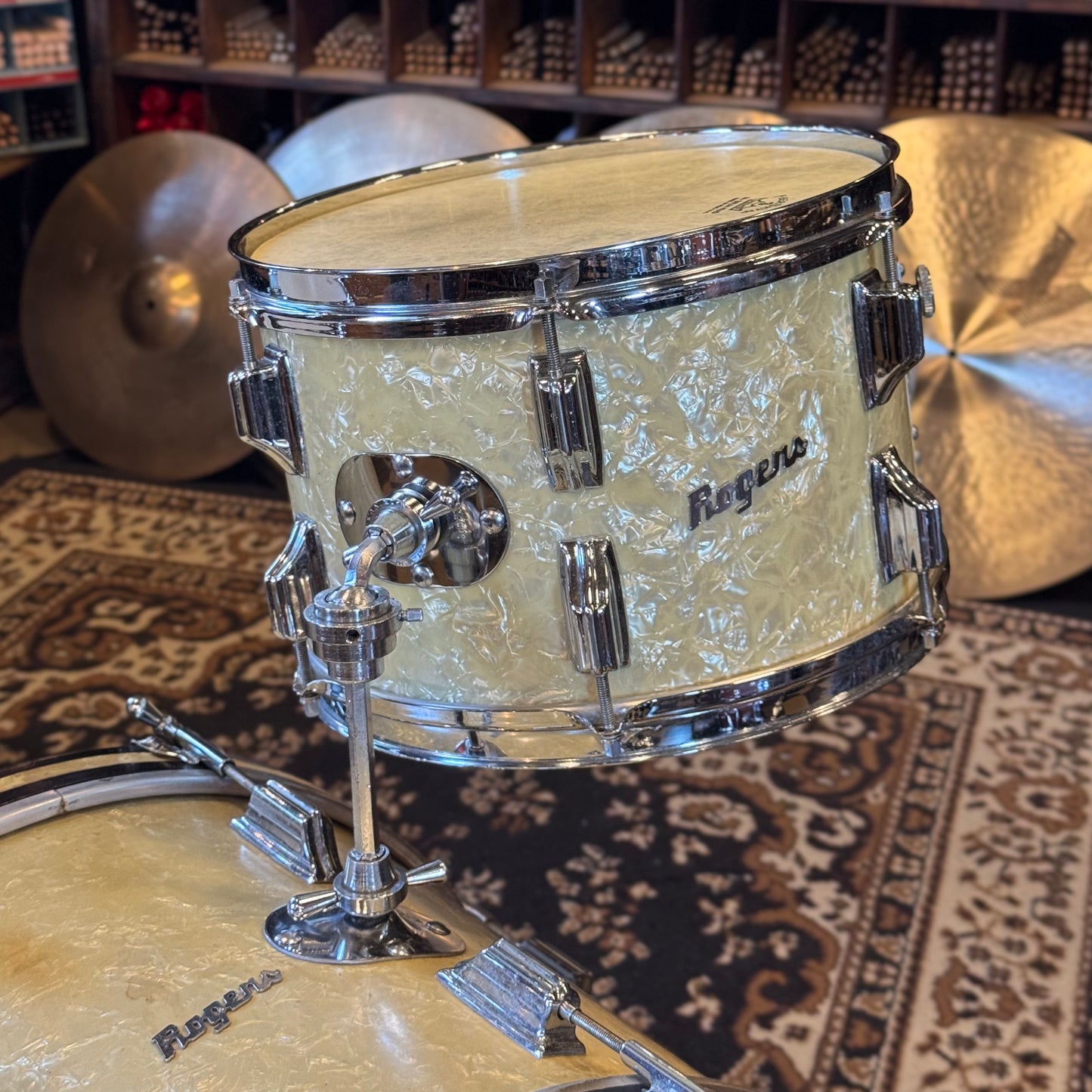 VINTAGE 1960's Rogers Cleveland Era Holiday Outfit Drum Set in White Marine Pearl - 14x20, 8x12, 14x14