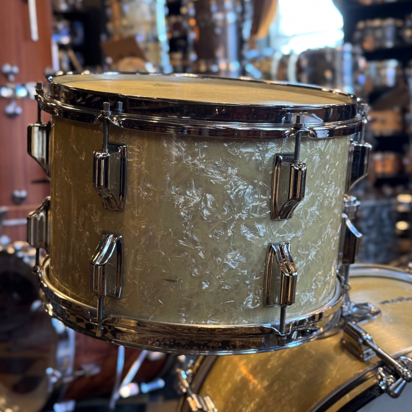 VINTAGE 1960's Rogers Cleveland Era Holiday Outfit Drum Set in White Marine Pearl - 14x20, 8x12, 14x14