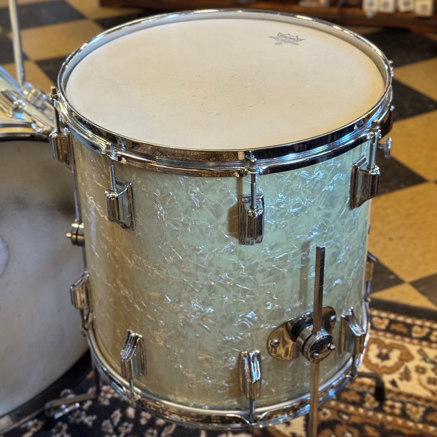 VINTAGE 1960's Rogers Cleveland Era Holiday Outfit Drum Set in White Marine Pearl - 14x20, 8x12, 14x14