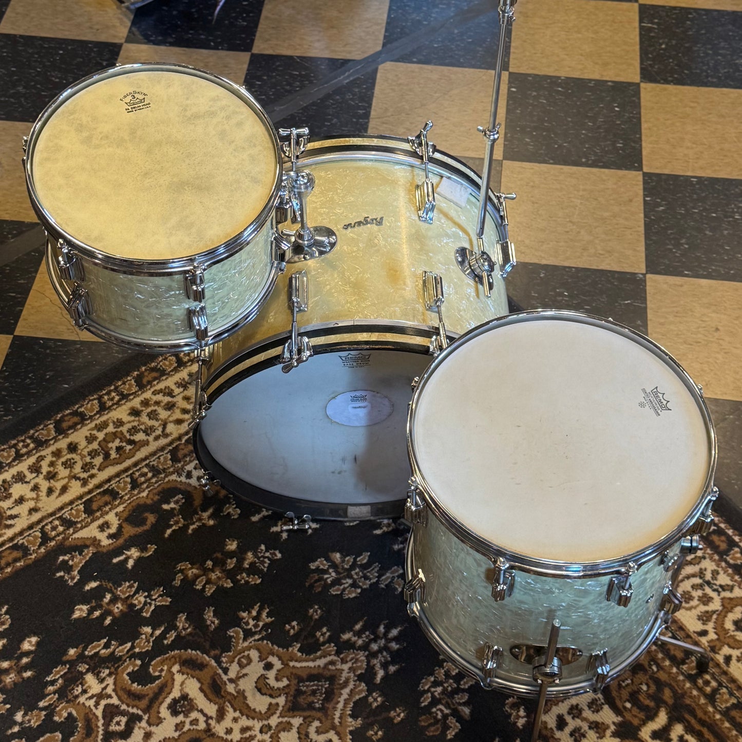 VINTAGE 1960's Rogers Cleveland Era Holiday Outfit Drum Set in White Marine Pearl - 14x20, 8x12, 14x14