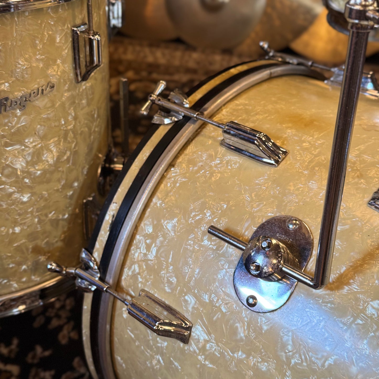 VINTAGE 1960's Rogers Cleveland Era Holiday Outfit Drum Set in White Marine Pearl - 14x20, 8x12, 14x14