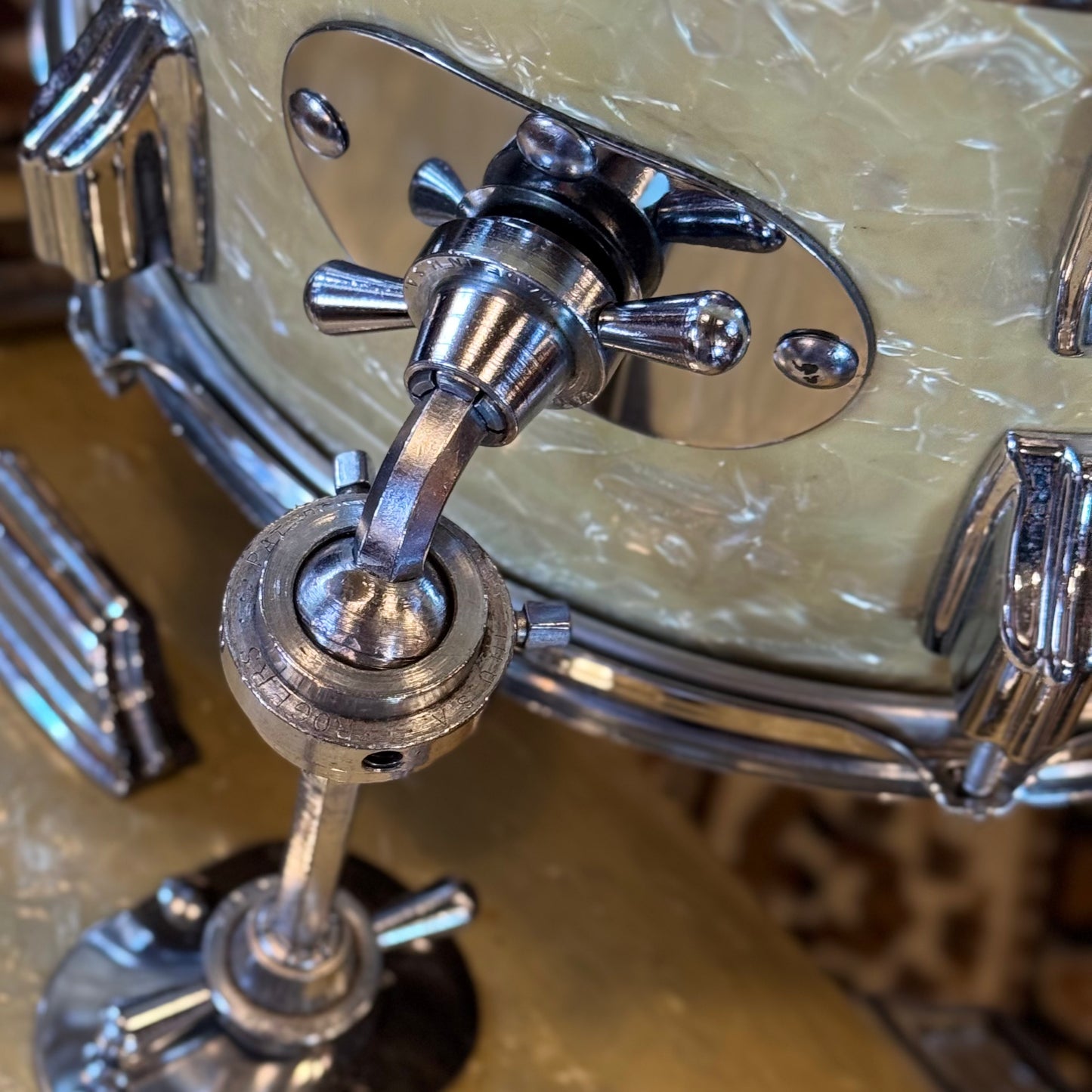VINTAGE 1960's Rogers Cleveland Era Holiday Outfit Drum Set in White Marine Pearl - 14x20, 8x12, 14x14