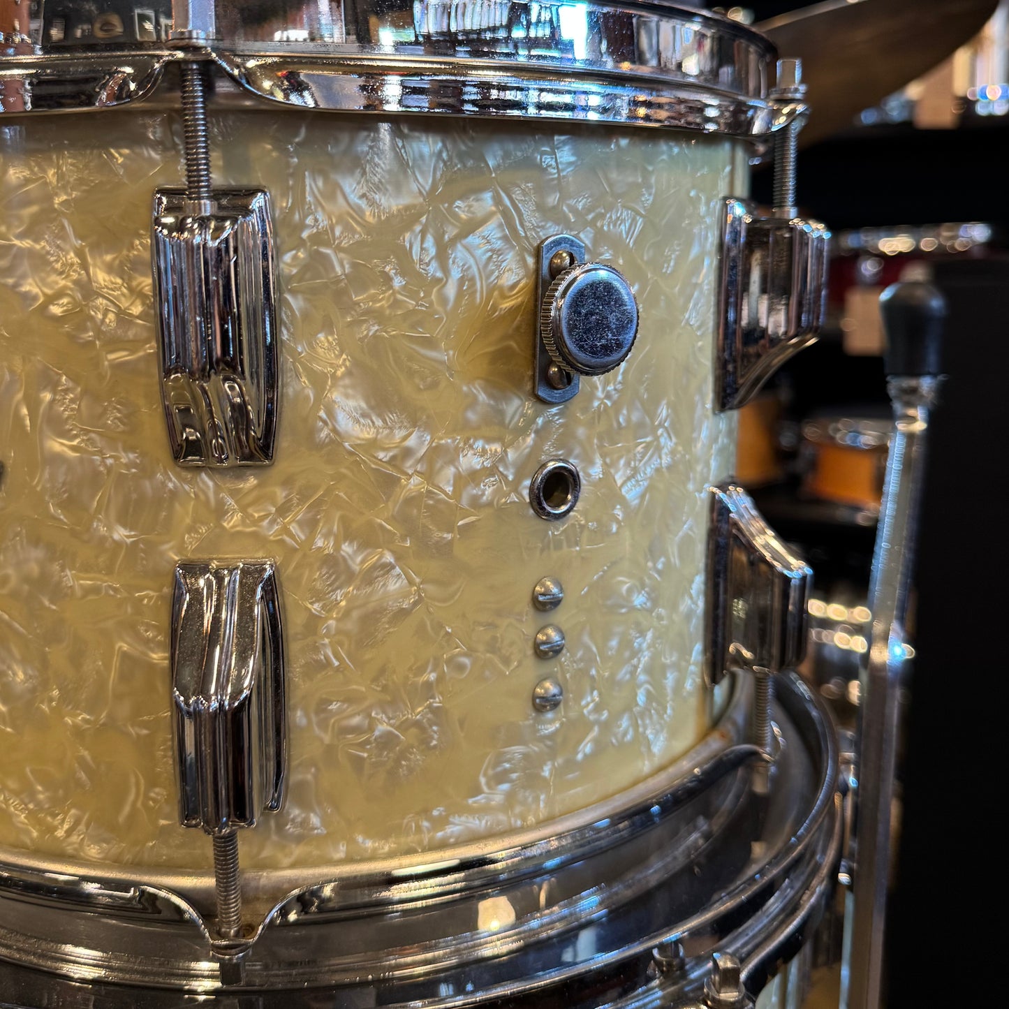VINTAGE 1960's Rogers Cleveland Era Holiday Outfit Drum Set in White Marine Pearl - 14x20, 8x12, 14x14
