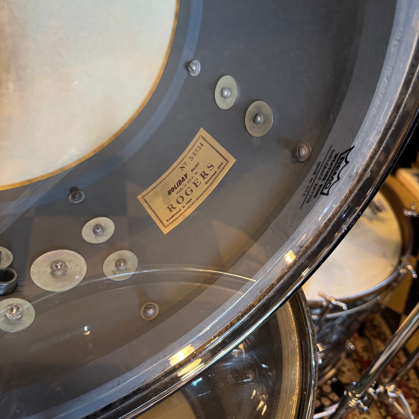 VINTAGE 1960's Rogers Cleveland Era Holiday Outfit Drum Set in White Marine Pearl - 14x20, 8x12, 14x14