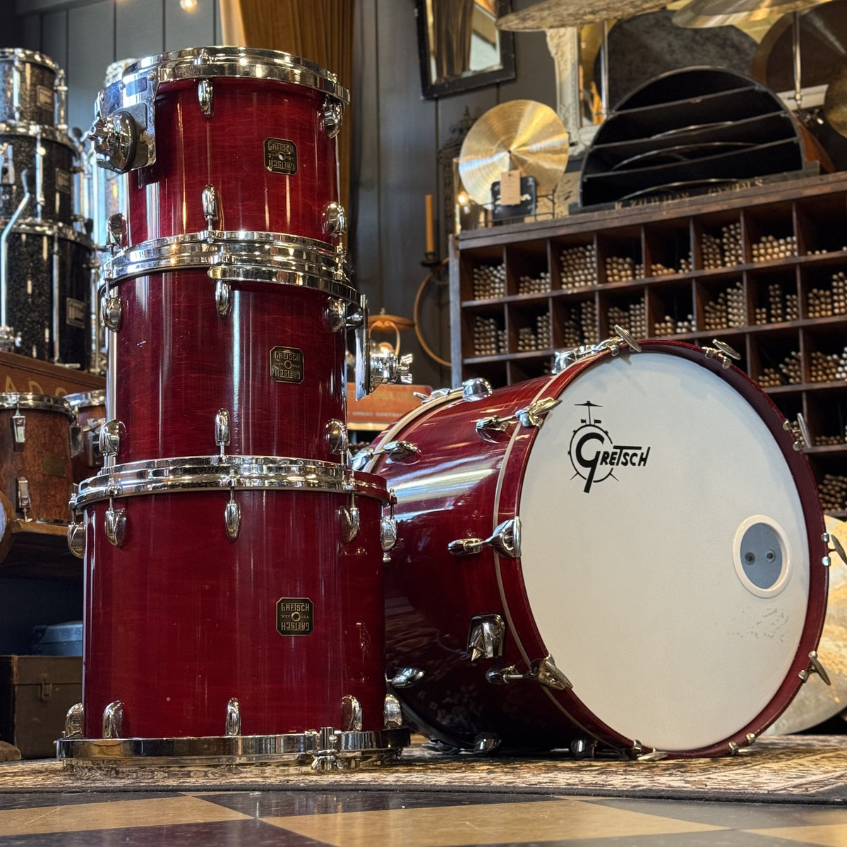 VINTAGE 1980's Gretsch Square Badge Drum Set in Rosewood Gloss - 16x22, 10x12, 11x13, 14x16