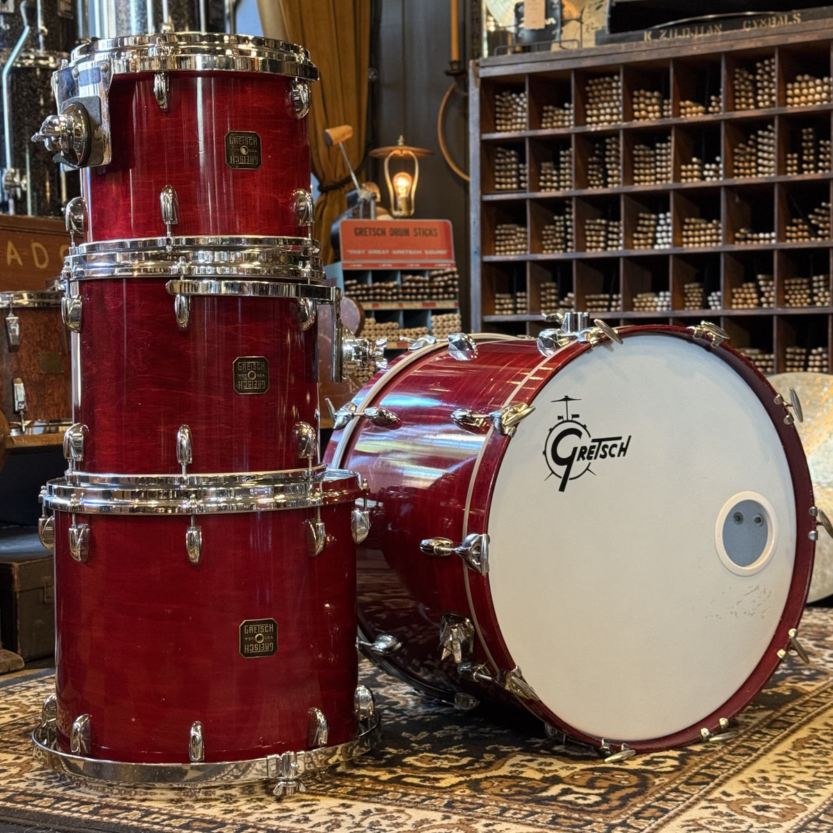 VINTAGE 1980's Gretsch Square Badge Drum Set in Rosewood Gloss - 16x22, 10x12, 11x13, 14x16