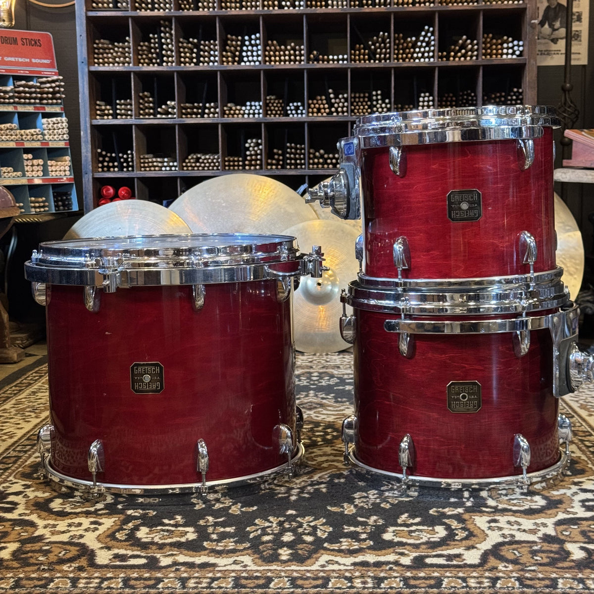 VINTAGE 1980's Gretsch Square Badge Drum Set in Rosewood Gloss - 16x22, 10x12, 11x13, 14x16