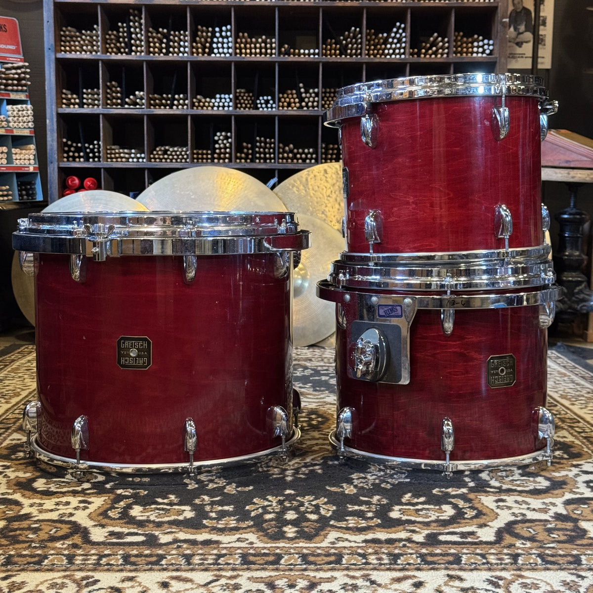 VINTAGE 1980's Gretsch Square Badge Drum Set in Rosewood Gloss - 16x22, 10x12, 11x13, 14x16