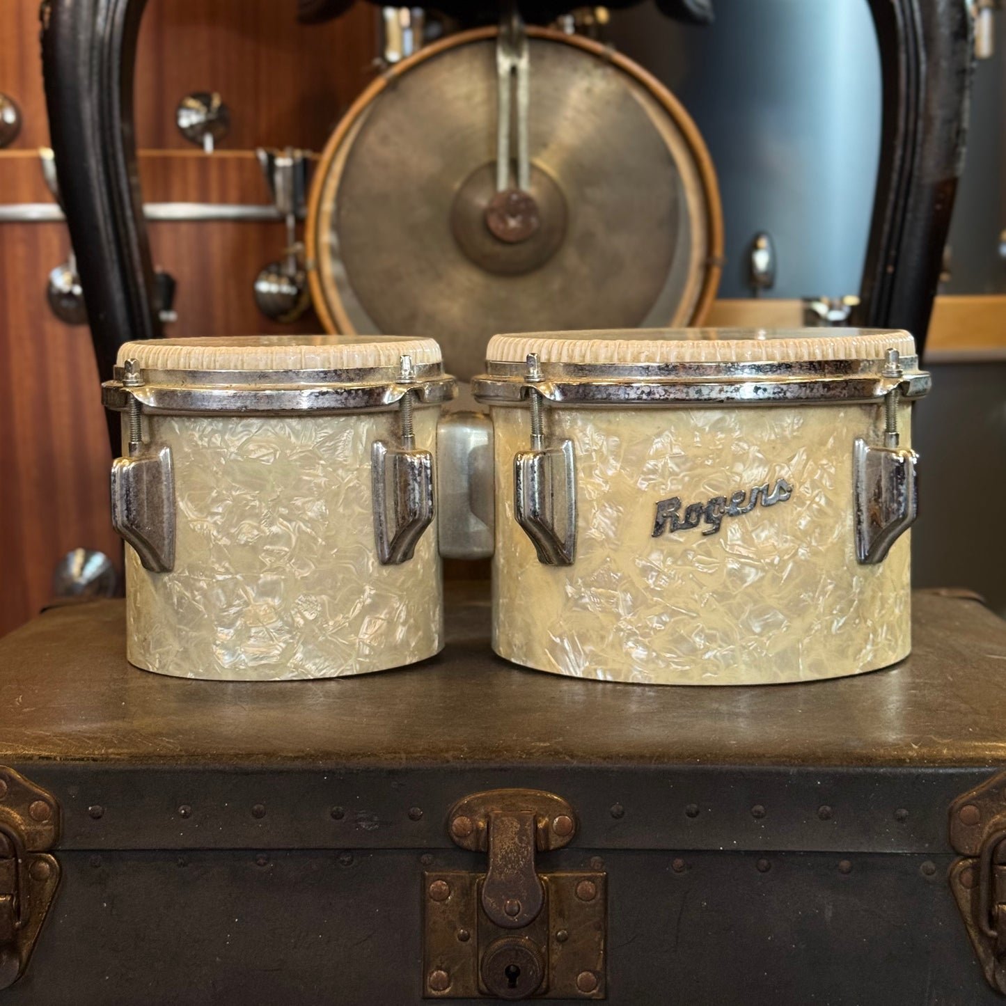 VINTAGE 1960's Rogers Bongos in White Marine Pearl - 6" & 8"