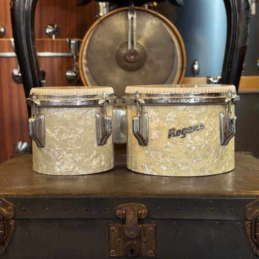 VINTAGE 1960's Rogers Bongos in White Marine Pearl - 6" & 8"