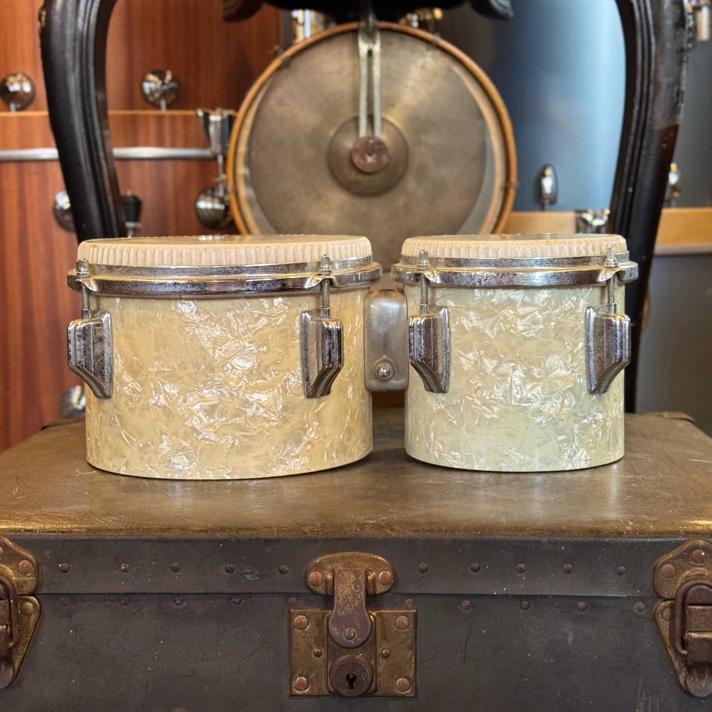 VINTAGE 1960's Rogers Bongos in White Marine Pearl - 6" & 8"
