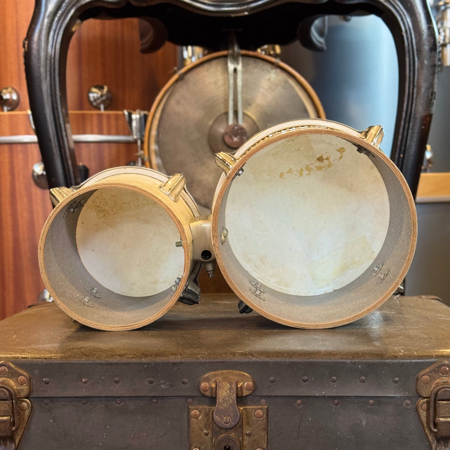 VINTAGE 1960's Rogers Bongos in White Marine Pearl - 6" & 8"