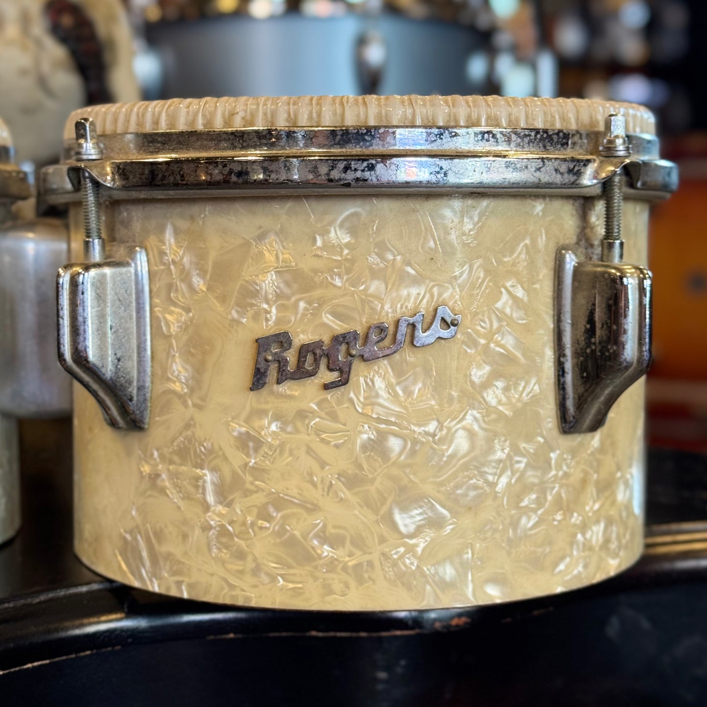 VINTAGE 1960's Rogers Bongos in White Marine Pearl - 6" & 8"