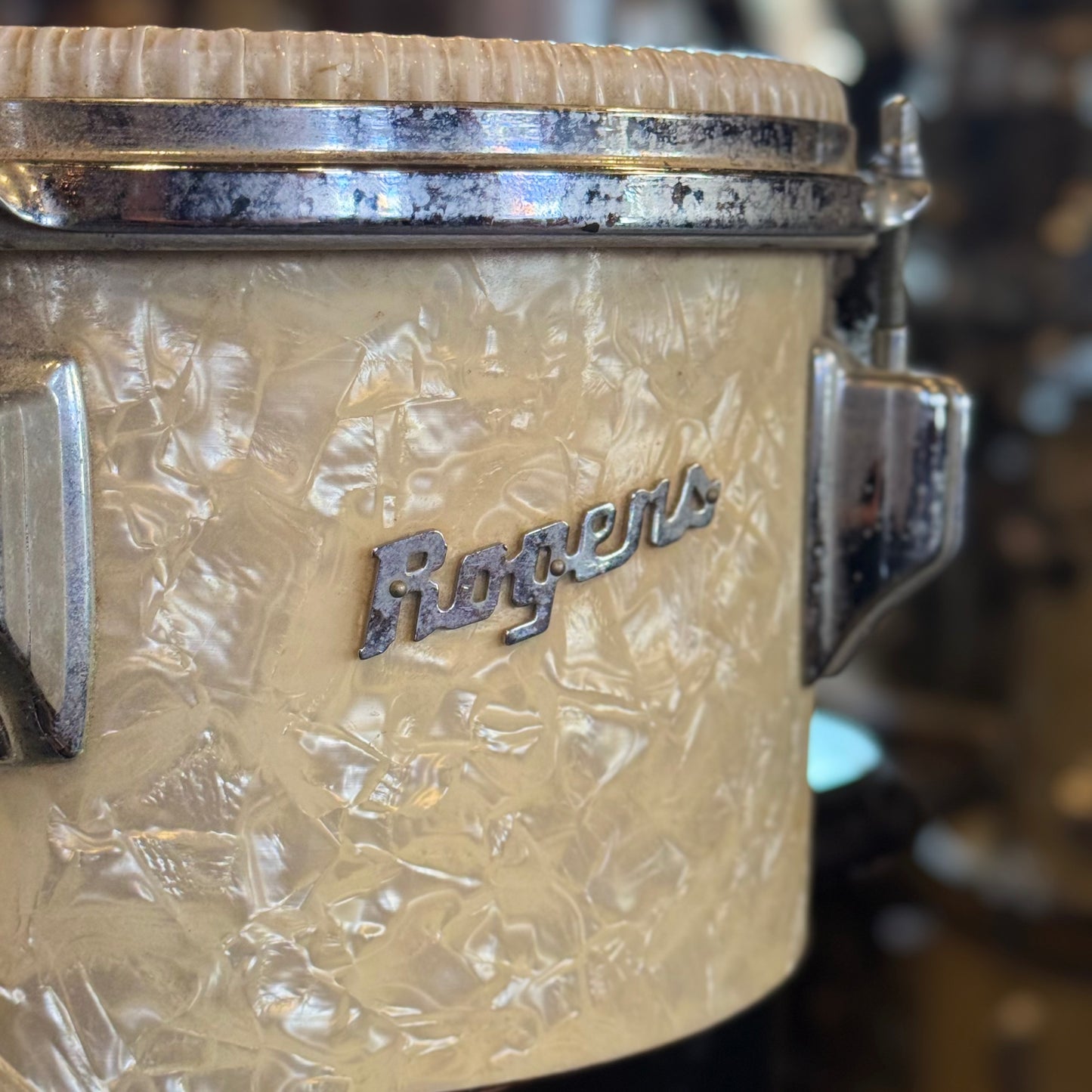 VINTAGE 1960's Rogers Bongos in White Marine Pearl - 6" & 8"