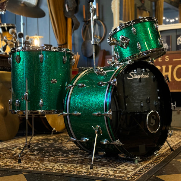 VINTAGE 1970's Slingerland Rewrapped in Green Sparkle - 14x22, 9x13, 16x16