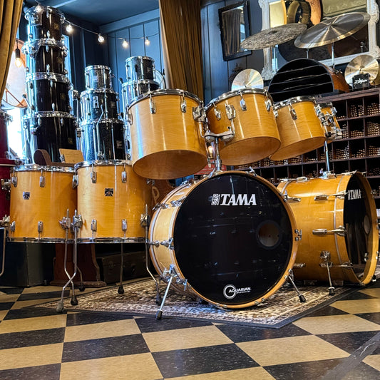 VINTAGE 1980's Tama Superstar Double Bass Drum Set in Natural Gloss - 14x24, 14x24, 8x12, 9x13, 10x14, 12x15, 16x16, 16x18