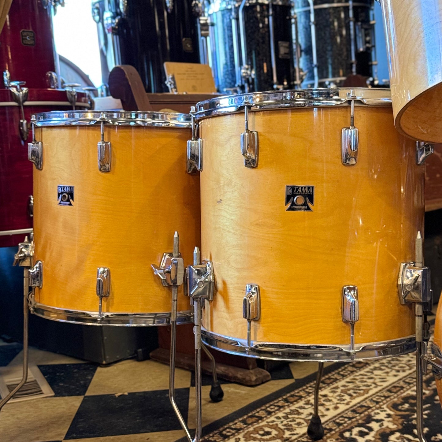 VINTAGE 1980's Tama Super Star Double Bass Drum Set in Natural Gloss - 14x24, 14x24, 8x12, 9x13, 10x14, 12x15, 16x16, 16x18
