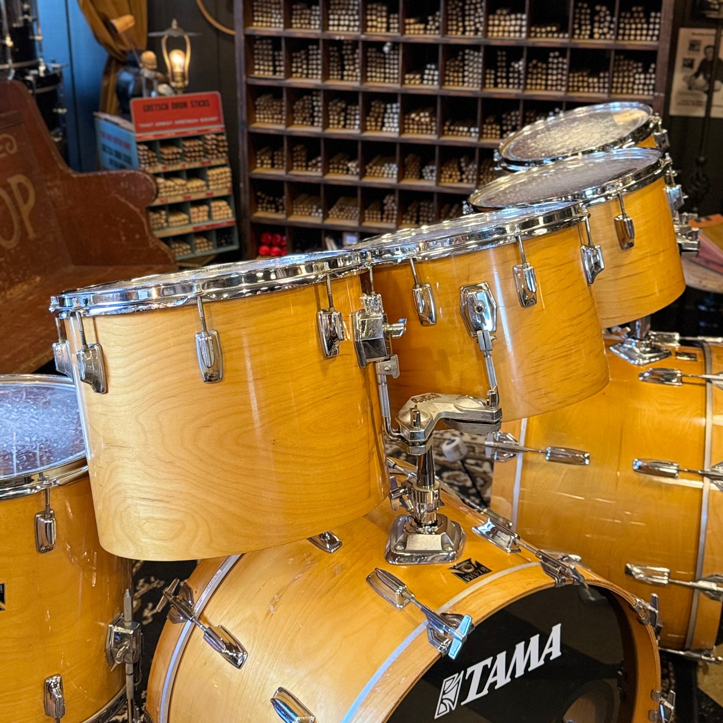 VINTAGE 1980's Tama Super Star Double Bass Drum Set in Natural Gloss - 14x24, 14x24, 8x12, 9x13, 10x14, 12x15, 16x16, 16x18