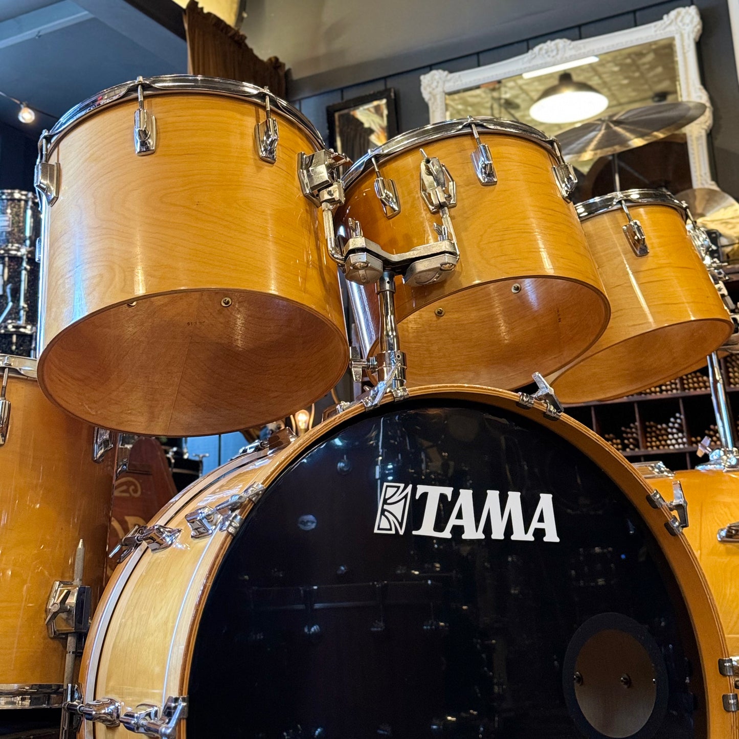 VINTAGE 1980's Tama Super Star Double Bass Drum Set in Natural Gloss - 14x24, 14x24, 8x12, 9x13, 10x14, 12x15, 16x16, 16x18