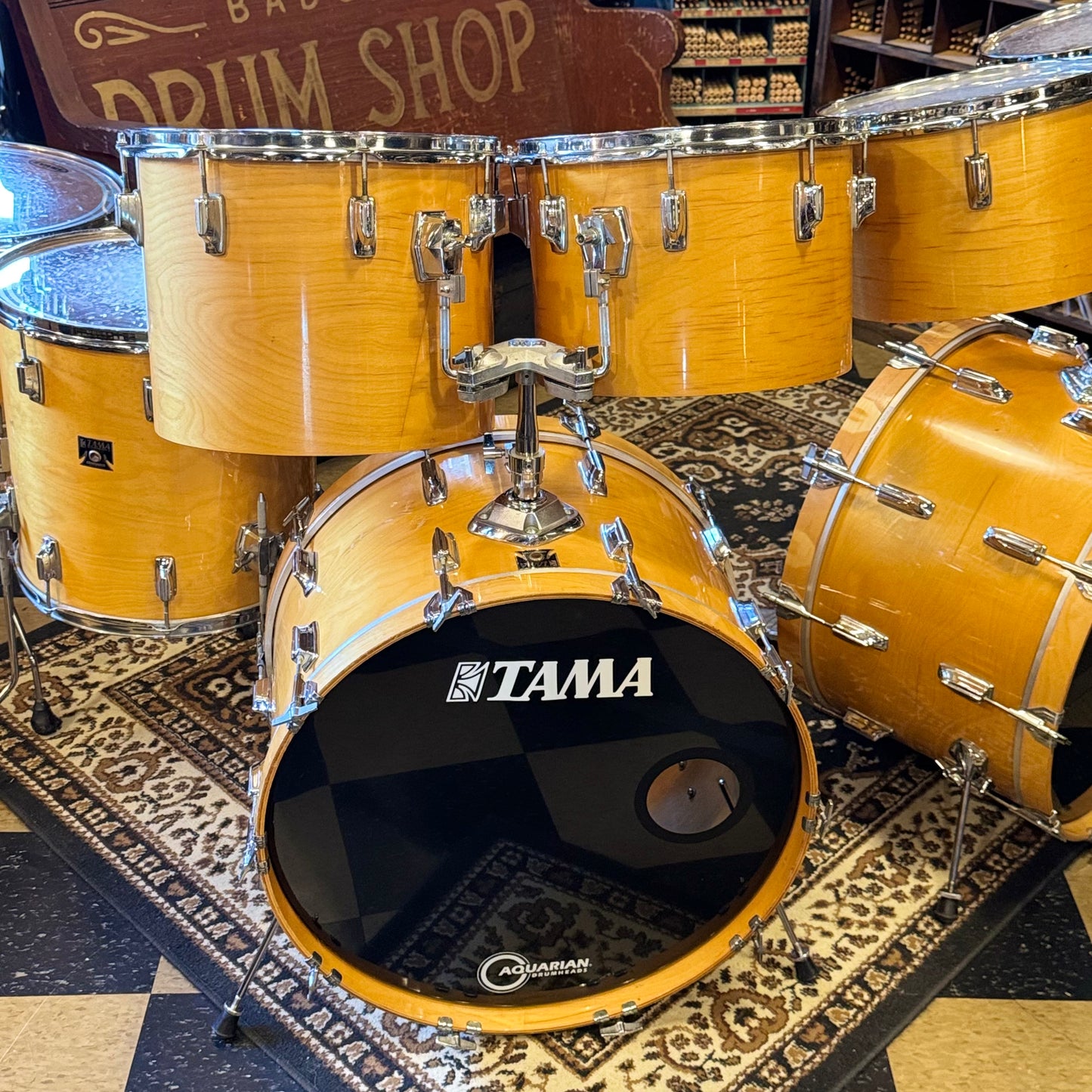 VINTAGE 1980's Tama Super Star Double Bass Drum Set in Natural Gloss - 14x24, 14x24, 8x12, 9x13, 10x14, 12x15, 16x16, 16x18