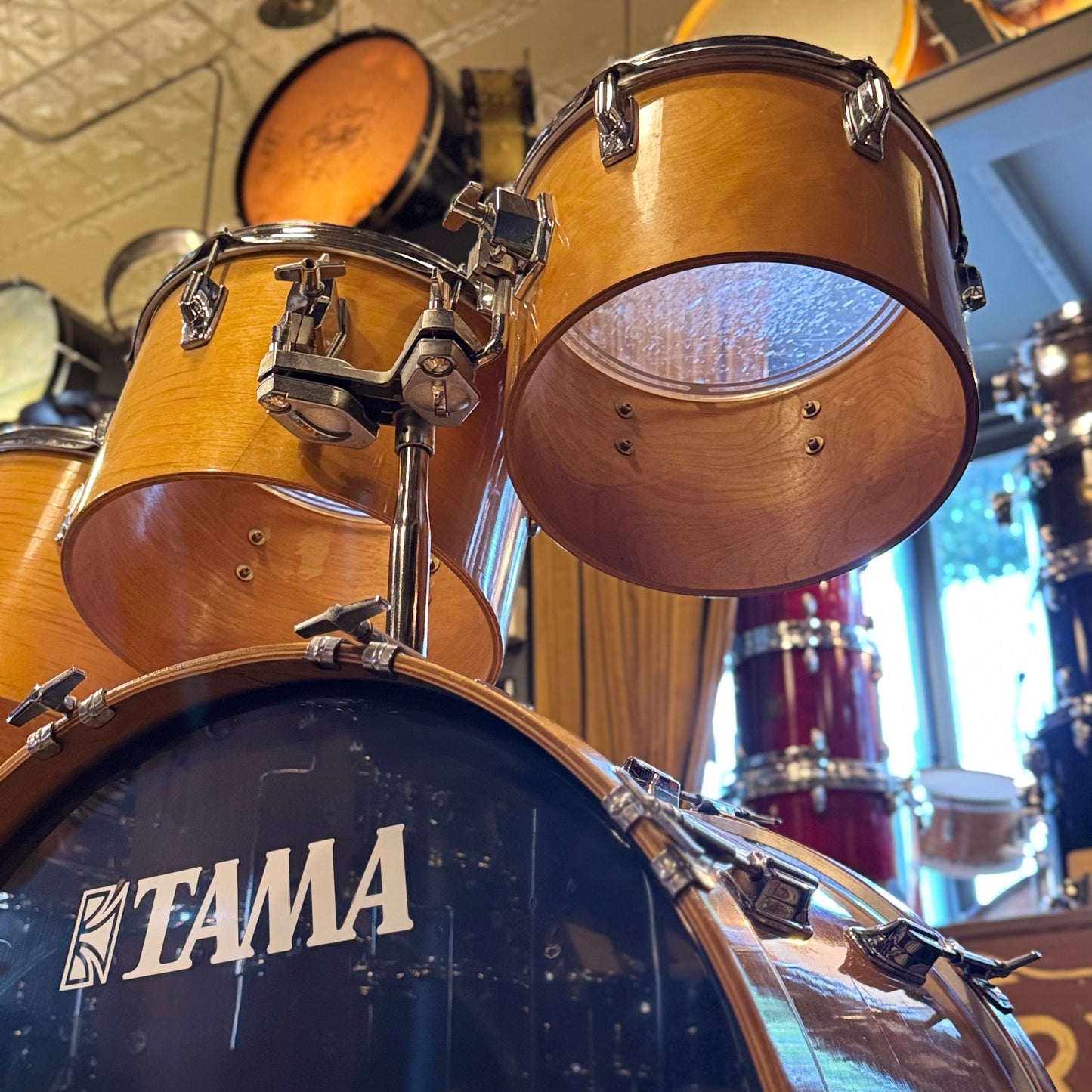 VINTAGE 1980's Tama Super Star Double Bass Drum Set in Natural Gloss - 14x24, 14x24, 8x12, 9x13, 10x14, 12x15, 16x16, 16x18