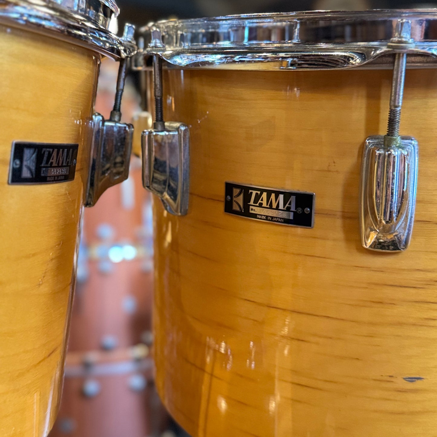 VINTAGE 1980's Tama Super Star Double Bass Drum Set in Natural Gloss - 14x24, 14x24, 8x12, 9x13, 10x14, 12x15, 16x16, 16x18
