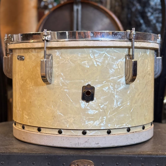 VINTAGE 1930's Leedy 9x13 Tacked Tom Drum in White Marine Pearl
