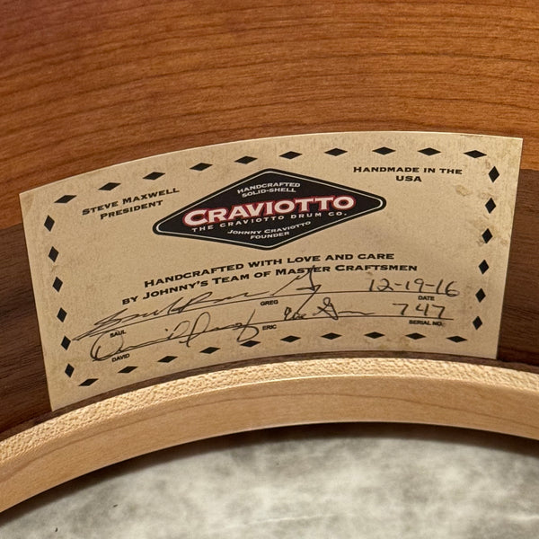 USED 2016 Craviotto Custom Shop Stacked Walnut/Cherry/Walnut Drum Set w/ Dual Walnut inlay- 16x22, 8x10, 10x12, 12x14, 14x16