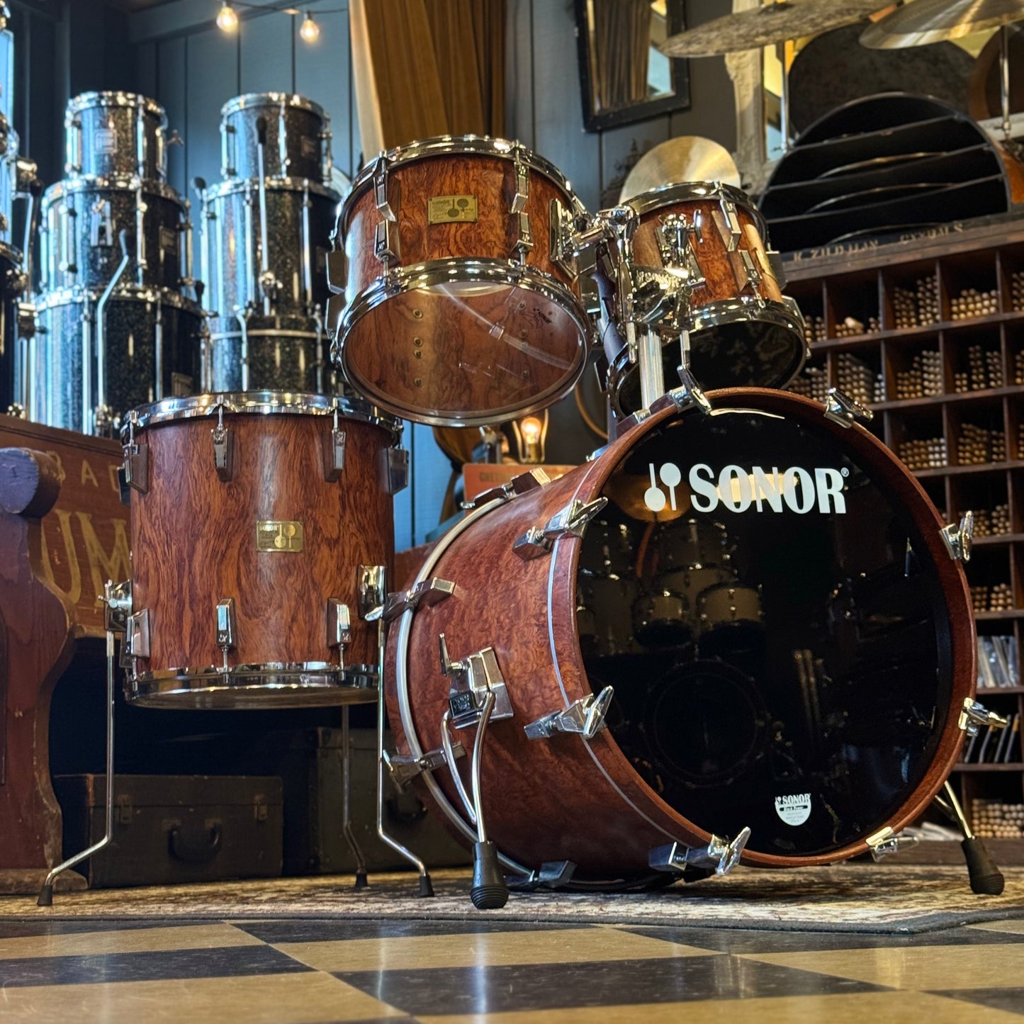 VINTAGE 1980's Sonor Signature Horst Link Drum Set in African Bubinga - 16x20, 8x10, 8x12, 14x14