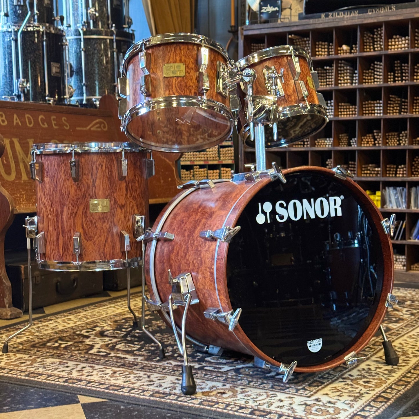 VINTAGE 1980's Sonor Signature Horst Link Drum Set in African Bubinga - 16x20, 8x10, 8x12, 14x14