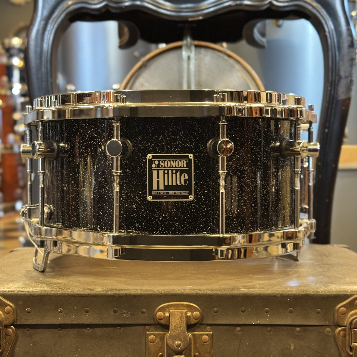VINTAGE 1980's Sonor 7x14 Hilite Snare in Black Diamond