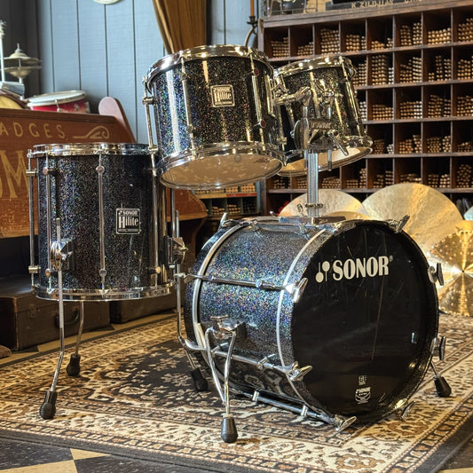 VINTAGE 1980's Sonor Hilite Drum Set in Black Diamond - 15x18, 9x10, 10x12, 14x15