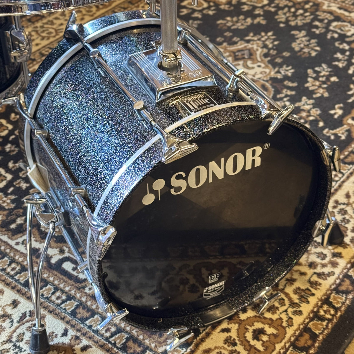 VINTAGE 1980's Sonor Hilite Drum Set in Black Diamond - 15x18, 9x10, 10x12, 14x15