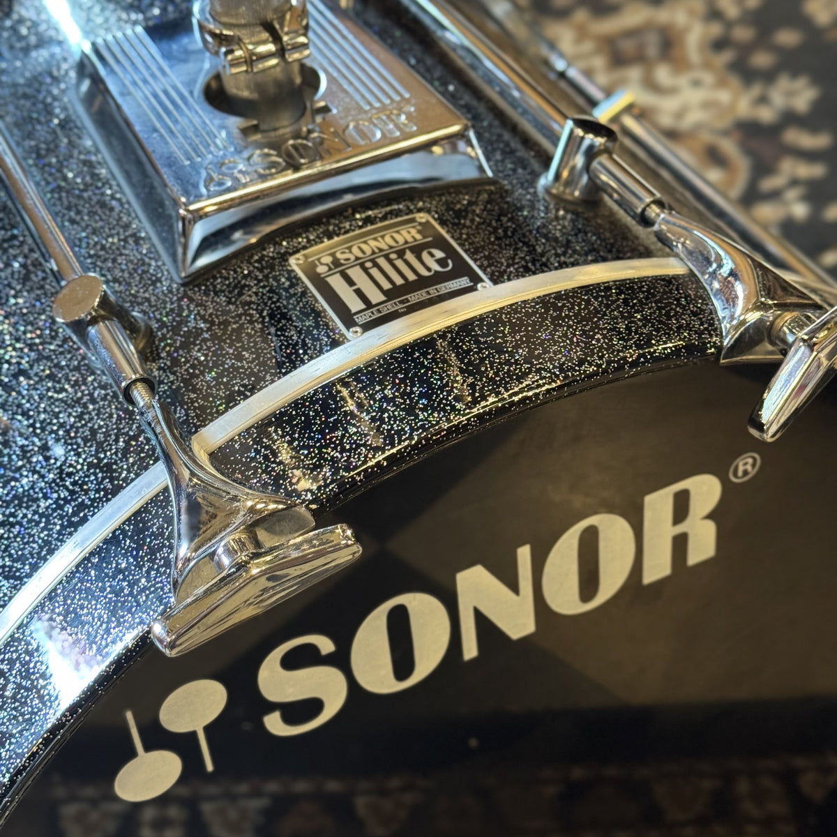 VINTAGE 1980's Sonor Hilite Drum Set in Black Diamond - 15x18, 9x10, 10x12, 14x15