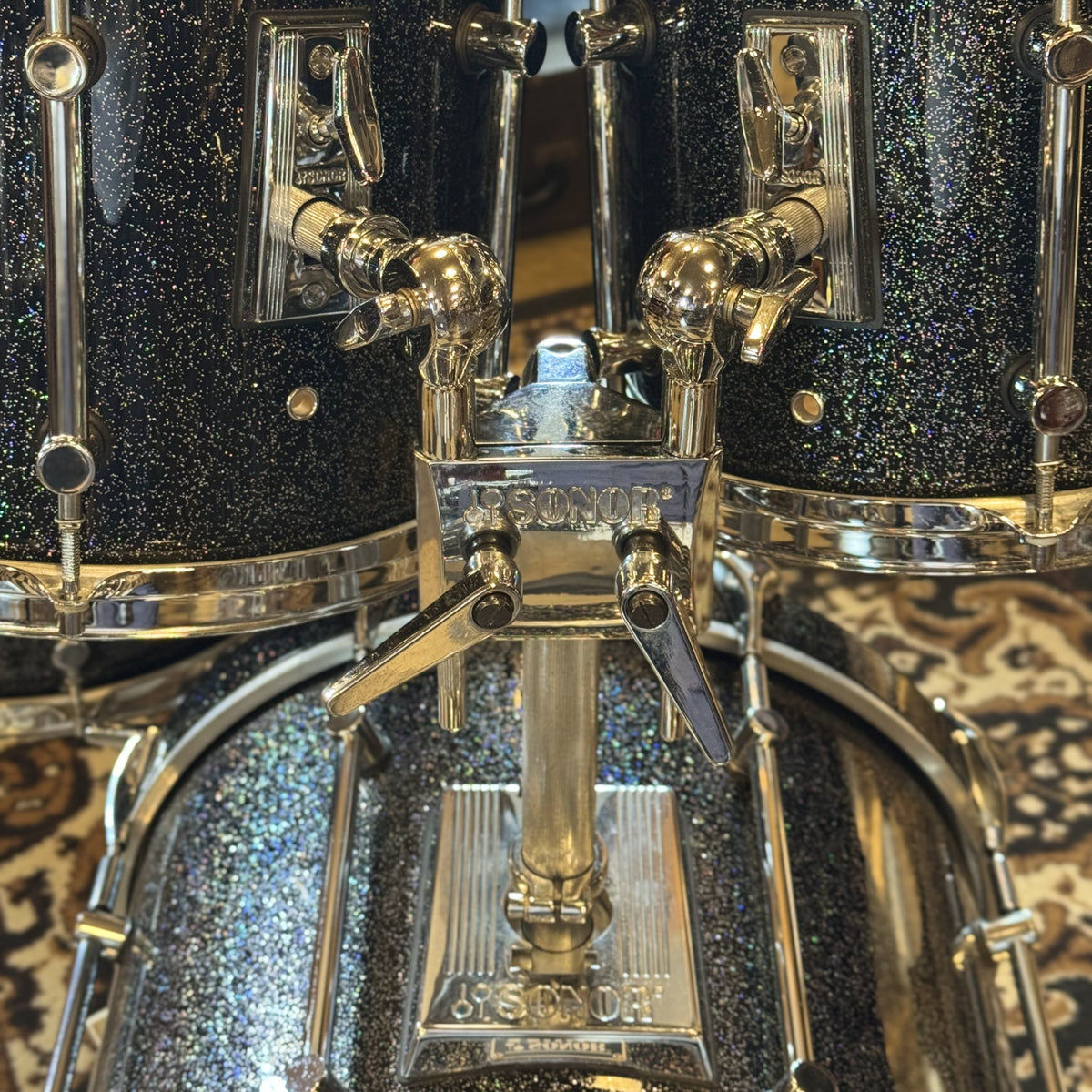 VINTAGE 1980's Sonor Hilite Drum Set in Black Diamond - 15x18, 9x10, 10x12, 14x15