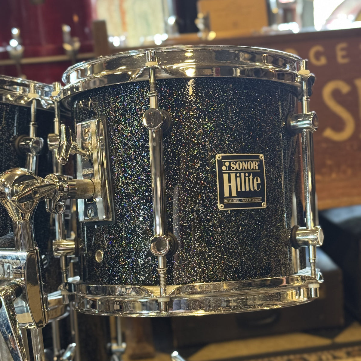 VINTAGE 1980's Sonor Hilite Drum Set in Black Diamond - 15x18, 9x10, 10x12, 14x15