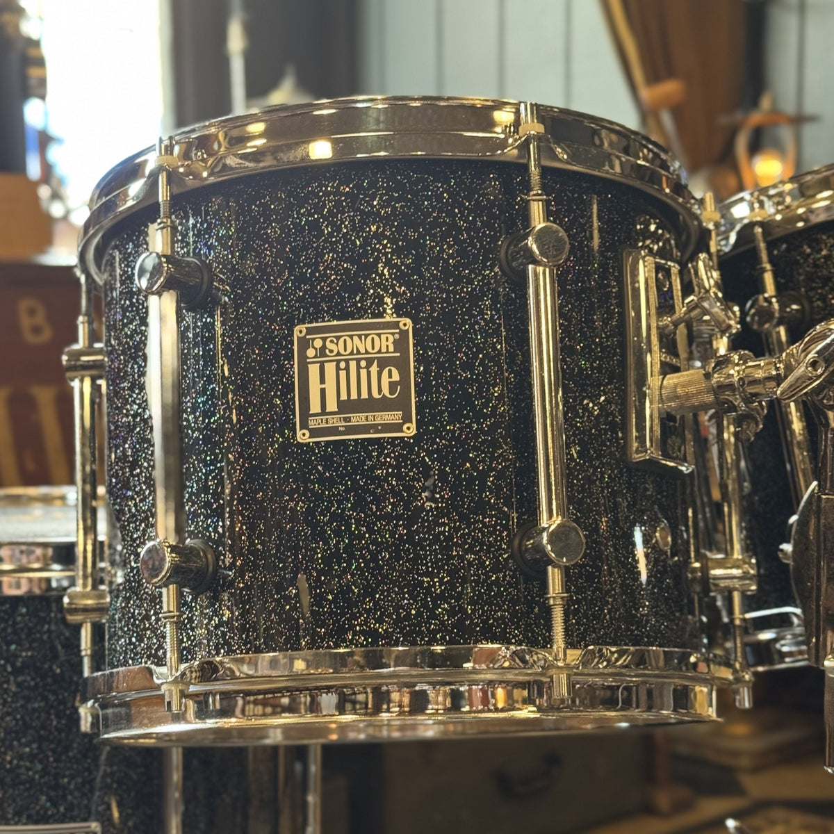 VINTAGE 1980's Sonor Hilite Drum Set in Black Diamond - 15x18, 9x10, 10x12, 14x15