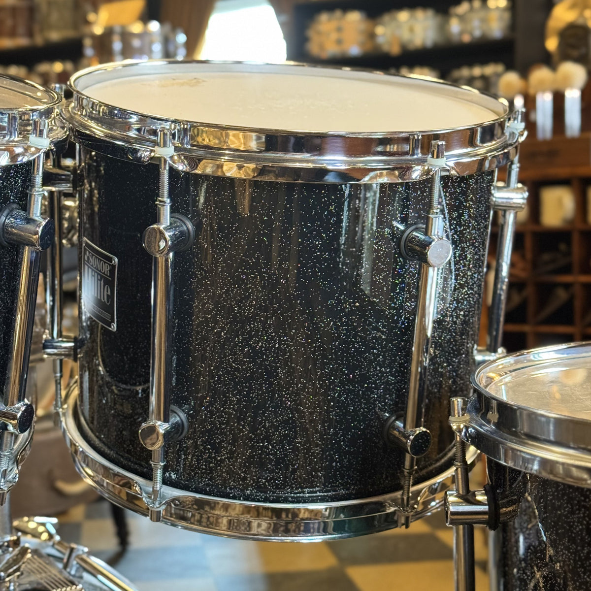 VINTAGE 1980's Sonor Hilite Drum Set in Black Diamond - 15x18, 9x10, 10x12, 14x15