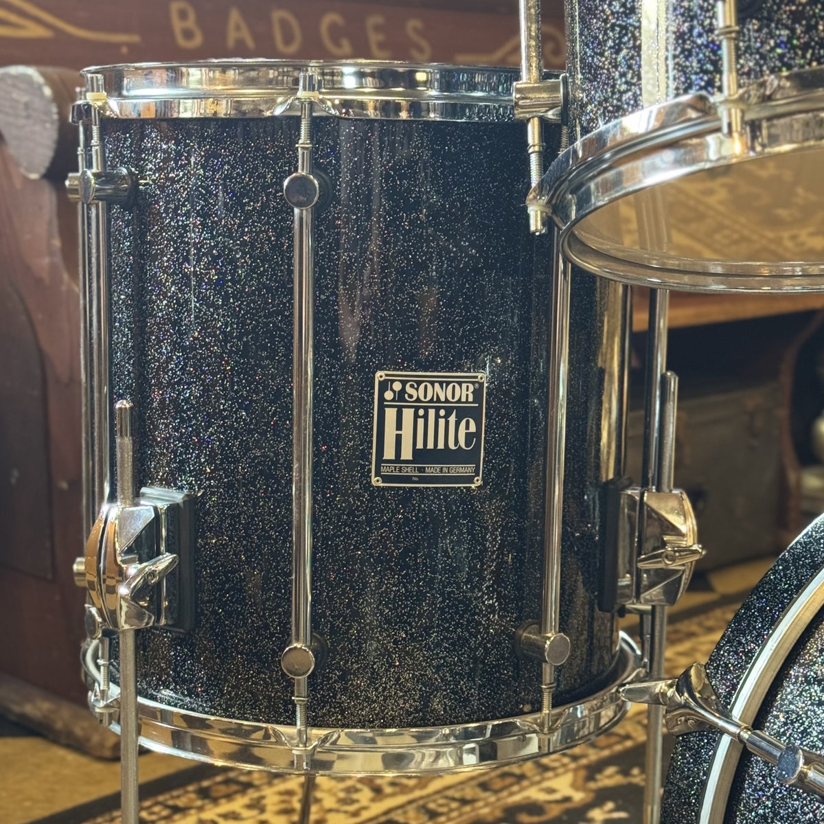 VINTAGE 1980's Sonor Hilite Drum Set in Black Diamond - 15x18, 9x10, 10x12, 14x15