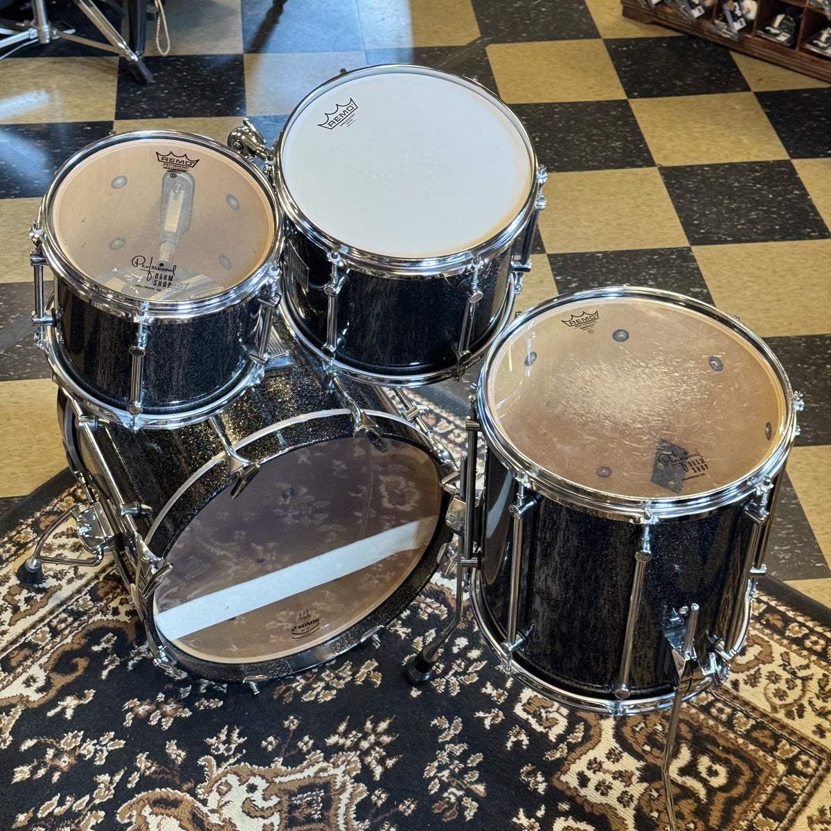 VINTAGE 1980's Sonor Hilite Drum Set in Black Diamond - 15x18, 9x10, 10x12, 14x15