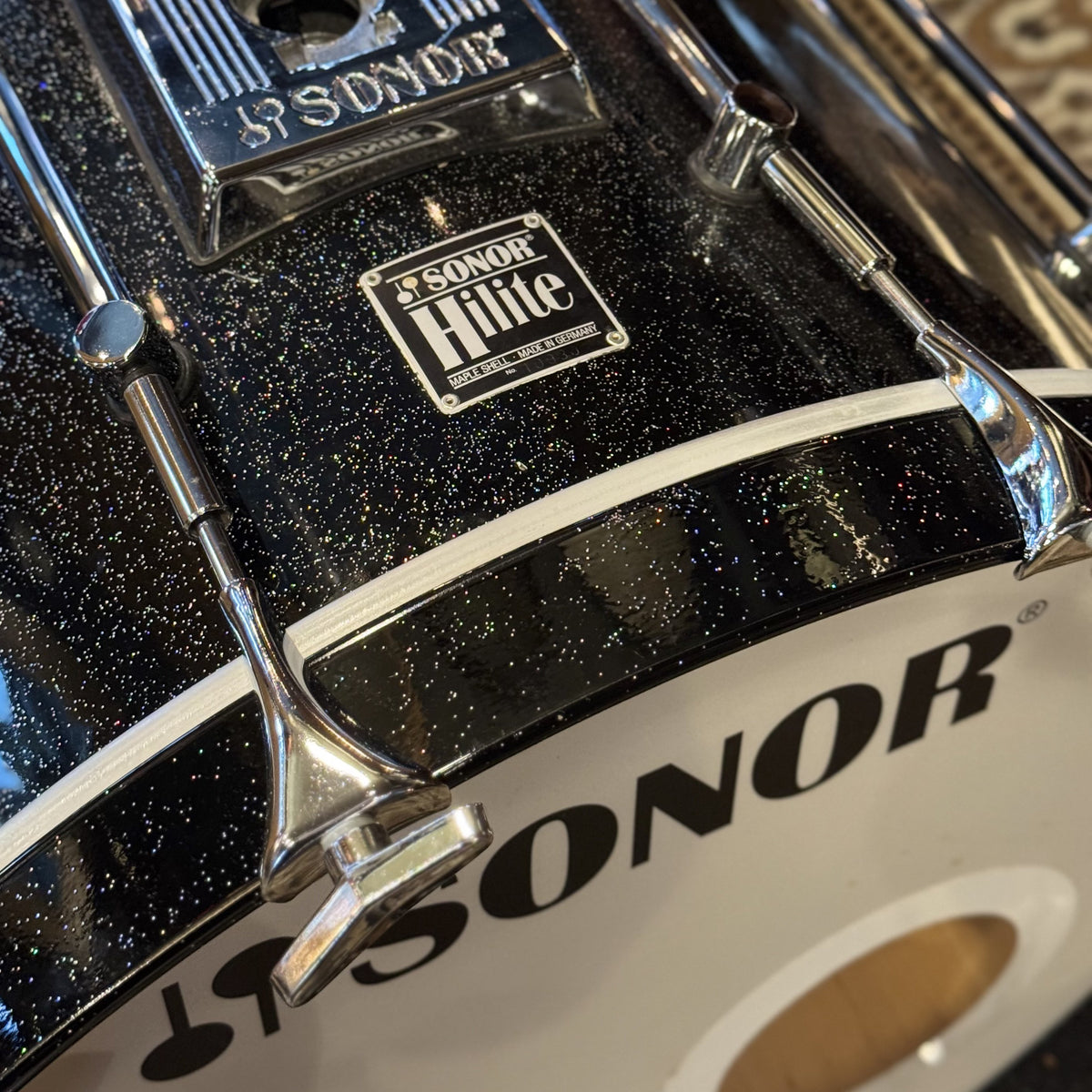 VINTAGE 1980's Sonor 16x20 Hilite Bass Drum in Black Diamond