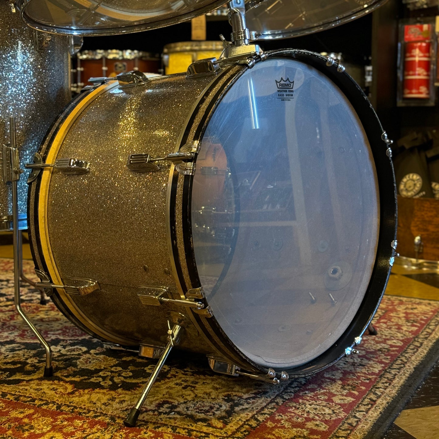 VINTAGE 1960's Duplex Drum Set in Silver Glass Glitter - 14x20, 8x12, 9x13, 16x16