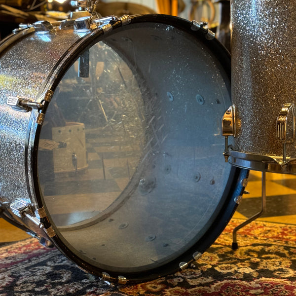 VINTAGE 1960's Duplex Drum Set in Silver Glass Glitter - 14x20, 8x12, 9x13, 16x16