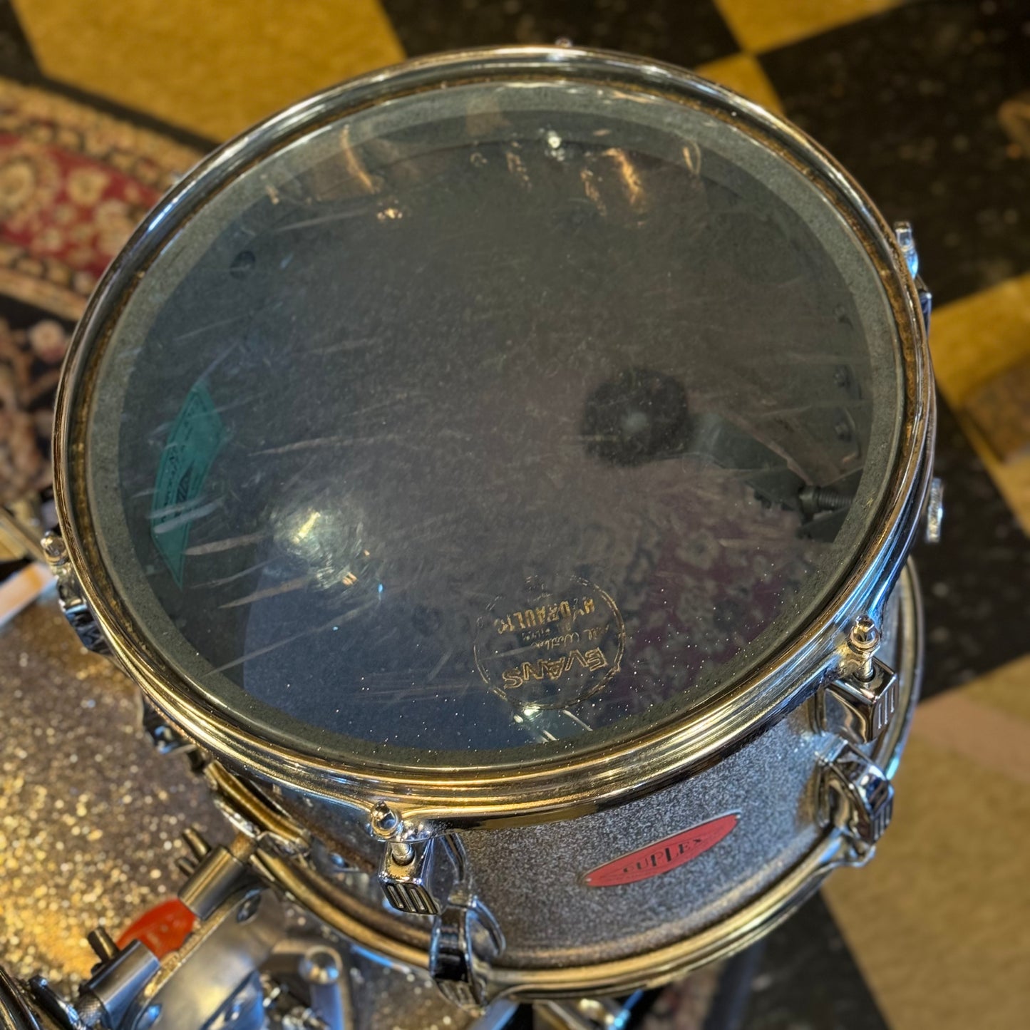 VINTAGE 1960's Duplex Drum Set in Silver Glass Glitter - 14x20, 8x12, 9x13, 16x16