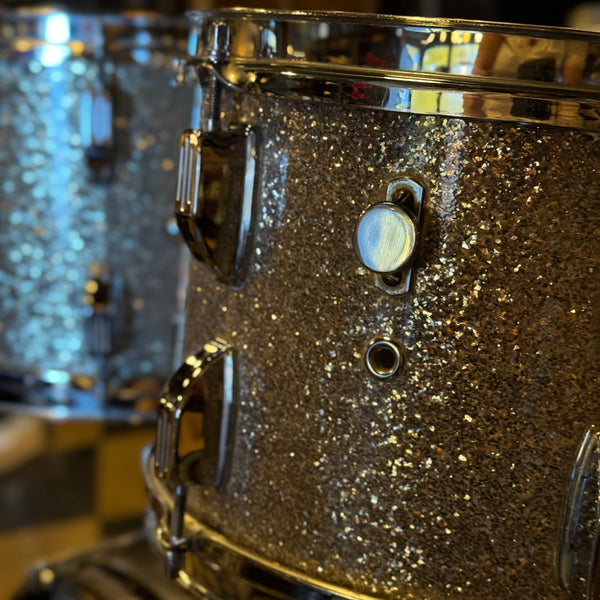 VINTAGE 1960's Duplex Drum Set in Silver Glass Glitter - 14x20, 8x12, 9x13, 16x16