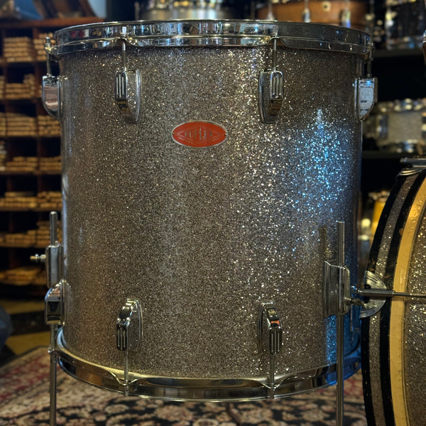 VINTAGE 1960's Duplex Drum Set in Silver Glass Glitter - 14x20, 8x12, 9x13, 16x16