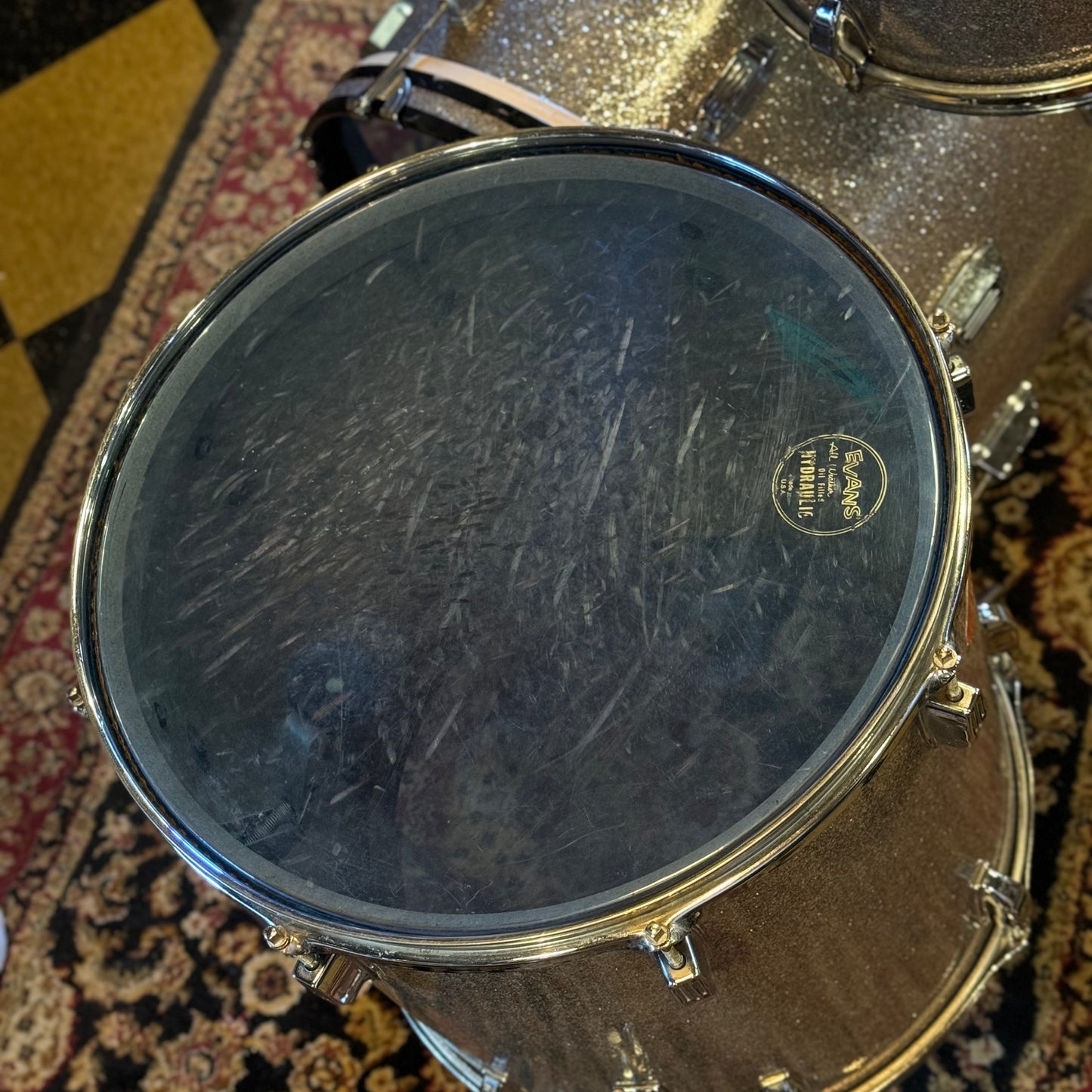 VINTAGE 1960's Duplex Drum Set in Silver Glass Glitter - 14x20, 8x12, 9x13, 16x16