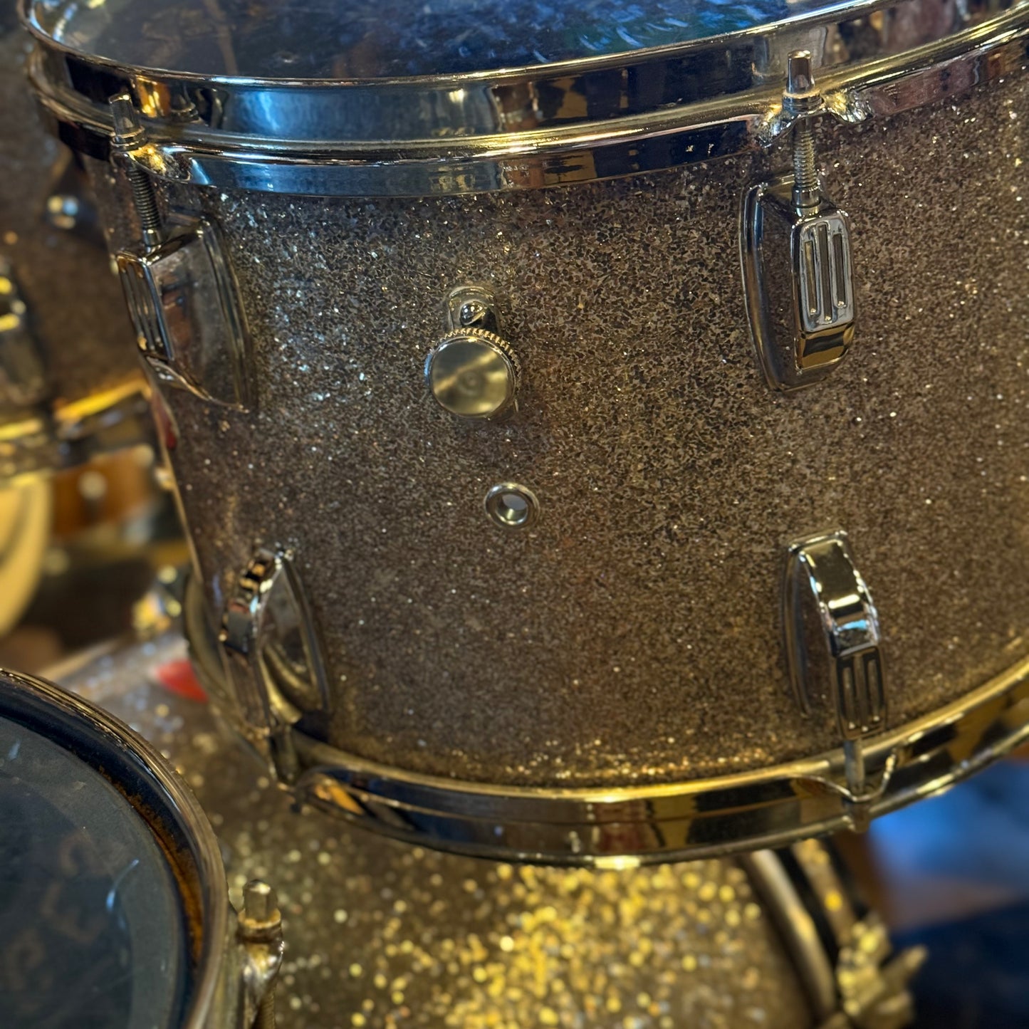 VINTAGE 1960's Duplex Drum Set in Silver Glass Glitter - 14x20, 8x12, 9x13, 16x16